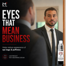 Man Labs Titan airless pump detail highlighting protected active ingredient benefit