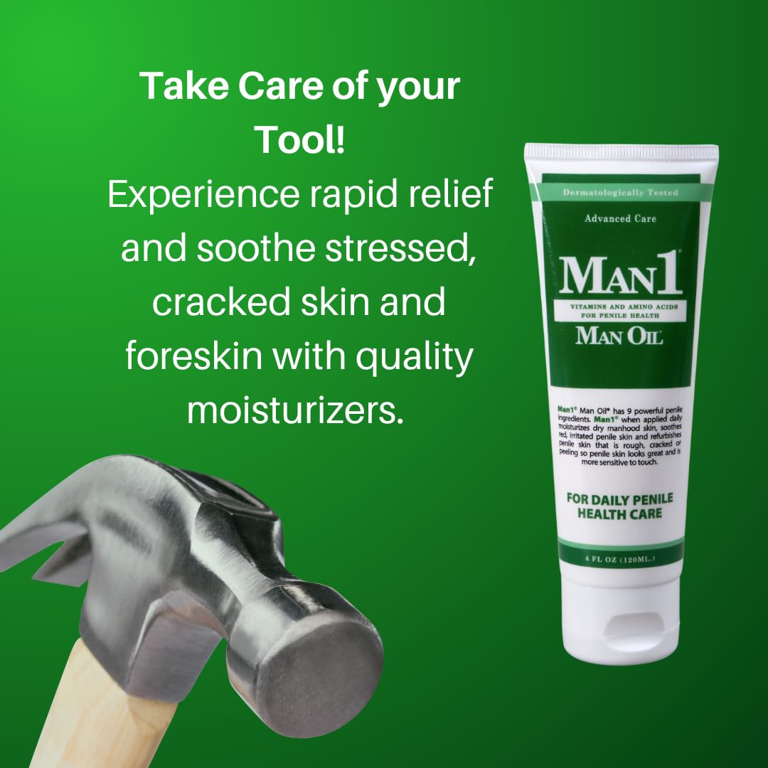 Man1 Man Oil open cap dispensing cream illustrating easy application benefit