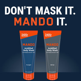 After shower scene with a towel, showing Mando leaves skin balanced and fresh