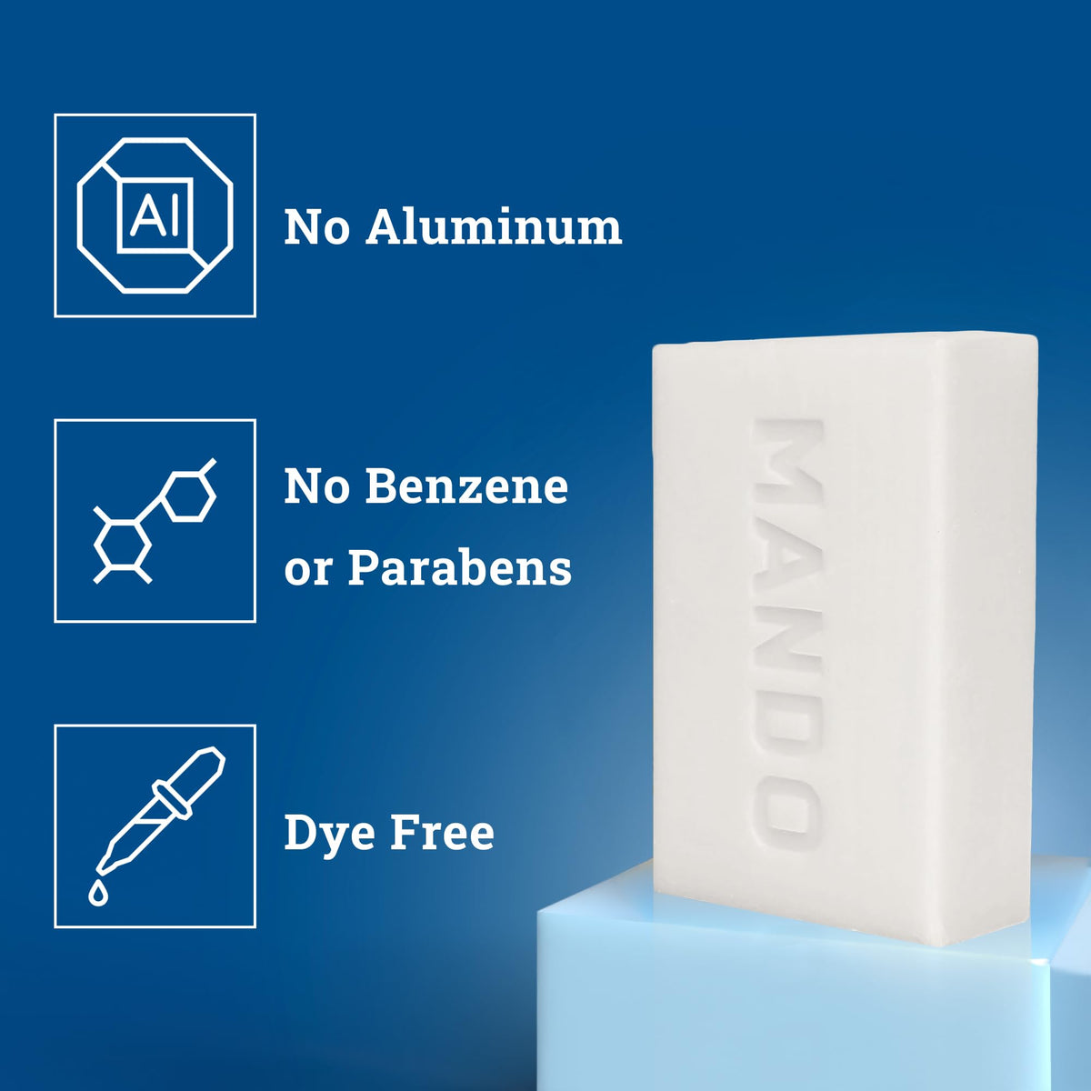 Mando cleansing bar held in hand showing size and travel-friendly benefit