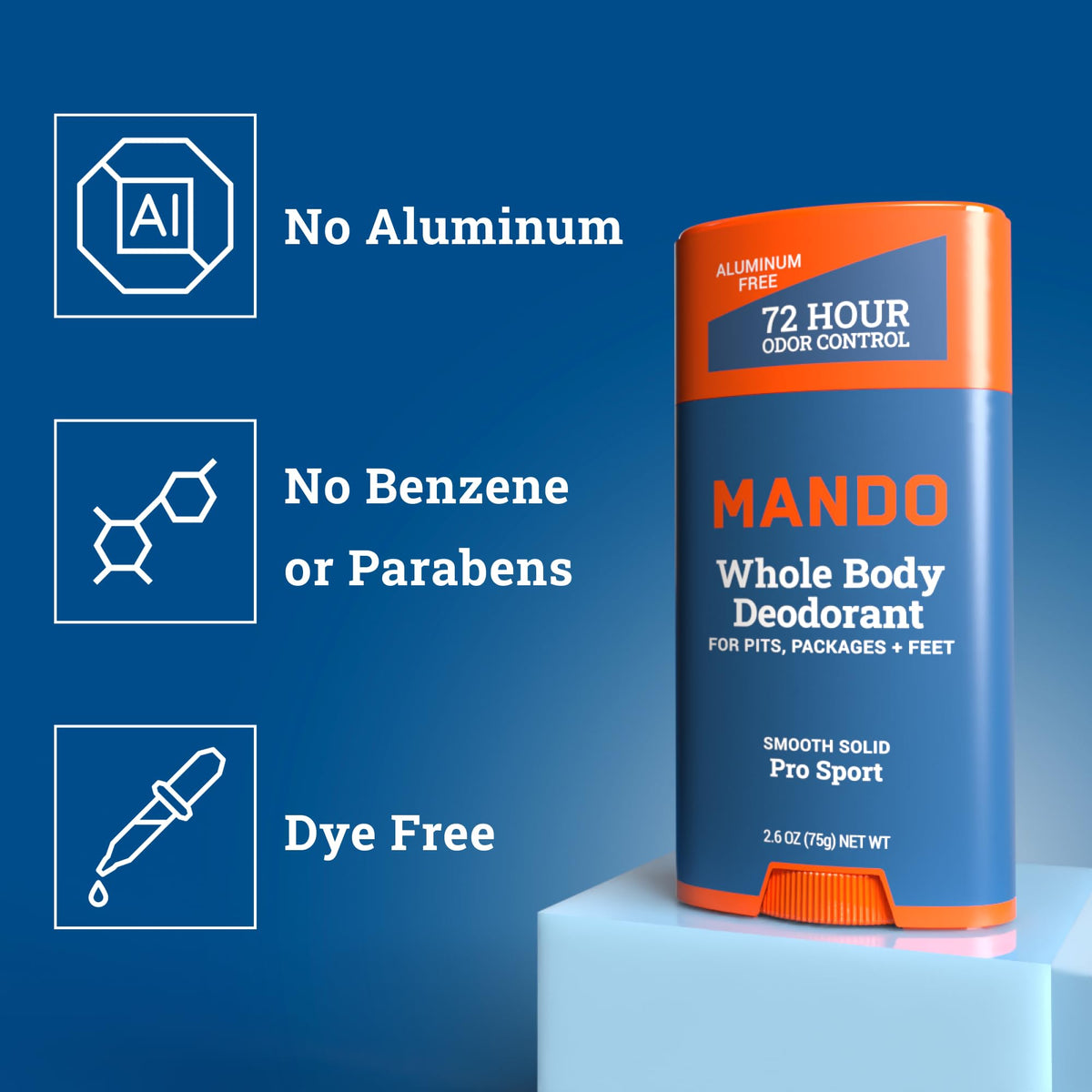Mando deodorant spray held over clothing demonstrating quick, clothing-safe misting