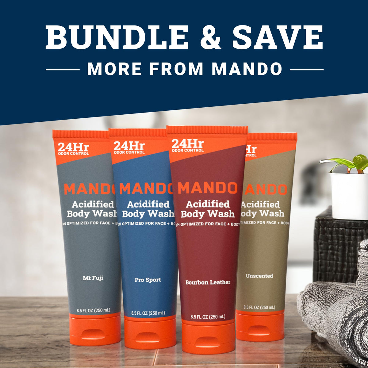 Mando lifestyle image of man showering showing long-lasting odor control