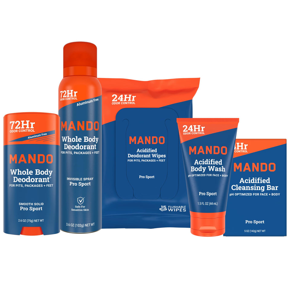 Mando starter kit front view showing five-piece bundle and benefits
