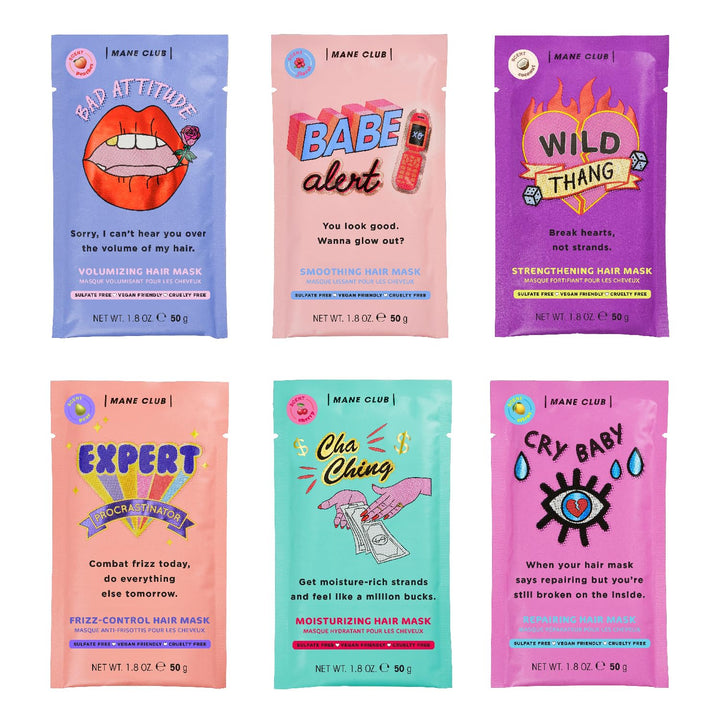 MANE CLUB front packaging showing six-conditioner pots and convenience