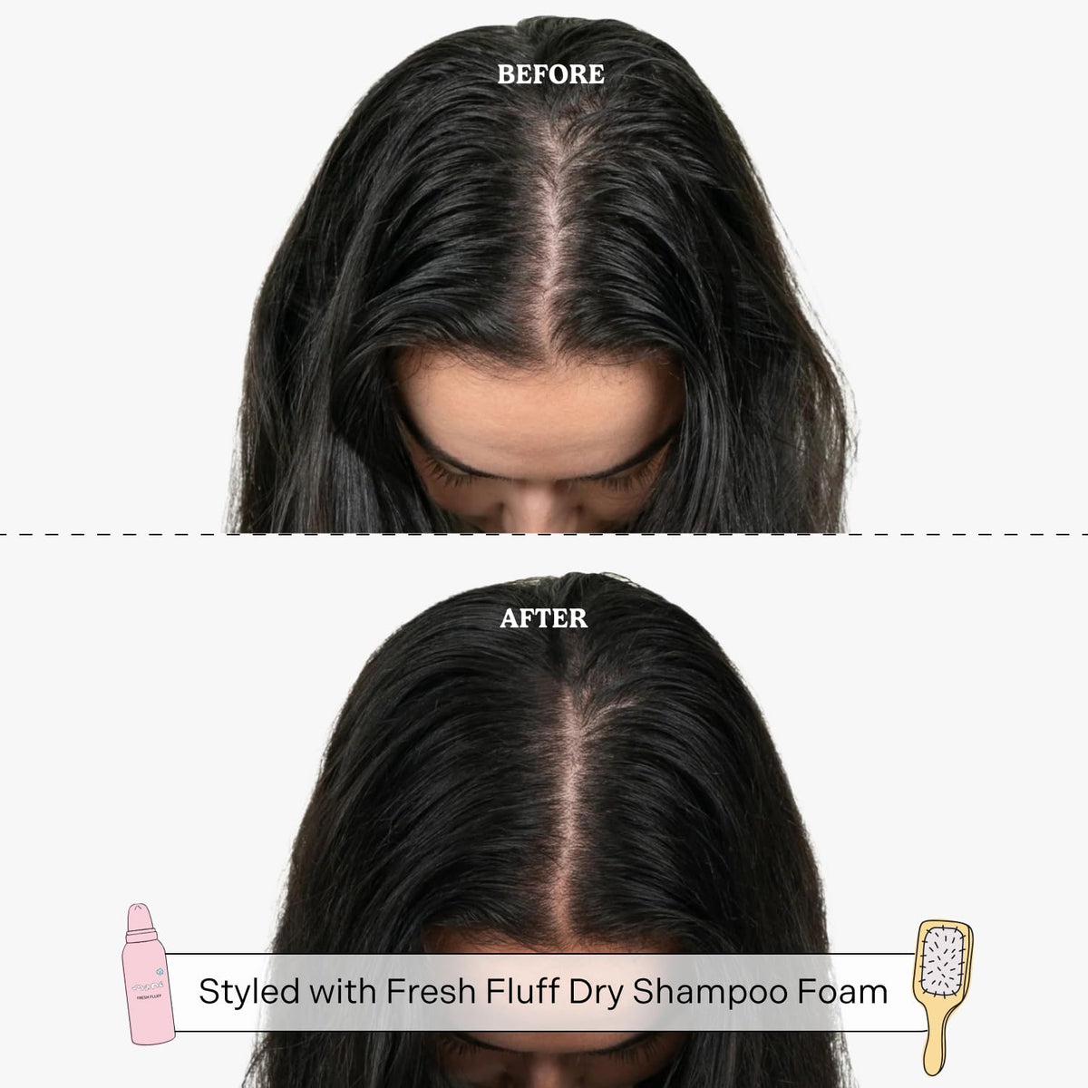 Mane Fresh Fluff being massaged into roots to refresh oil and add lift
