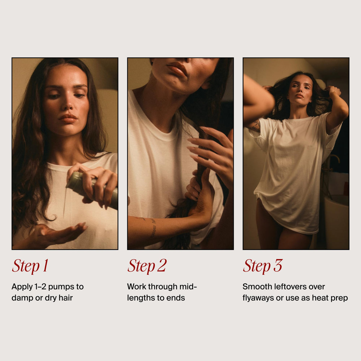 MANE IVY applied to damp hair before blow-dry for reduced frizz benefit