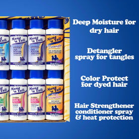 Mane 'n Tail detangler spray being applied to hair for easier combing