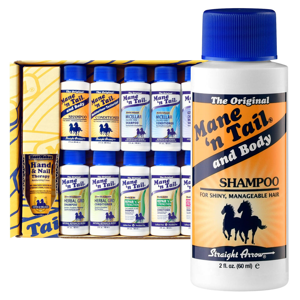 Mane 'n Tail front packaging showing full sampler set and convenience