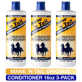 Mane 'n Tail conditioner being applied to hair in hand for easier combing