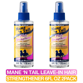 Mane 'n Tail mist on hair strand highlighting conditioning and shine benefit