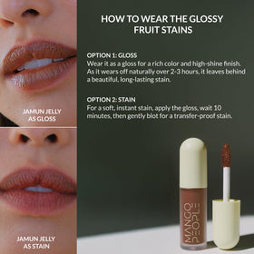 Mango People lips close-up demonstrating glossy-to-stain transformation benefit