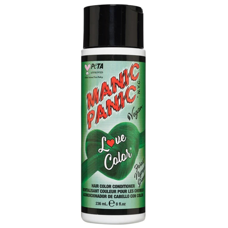 MANIC PANIC front packaging of Deep Forest Green conditioner showing bottle and label, vibrant result