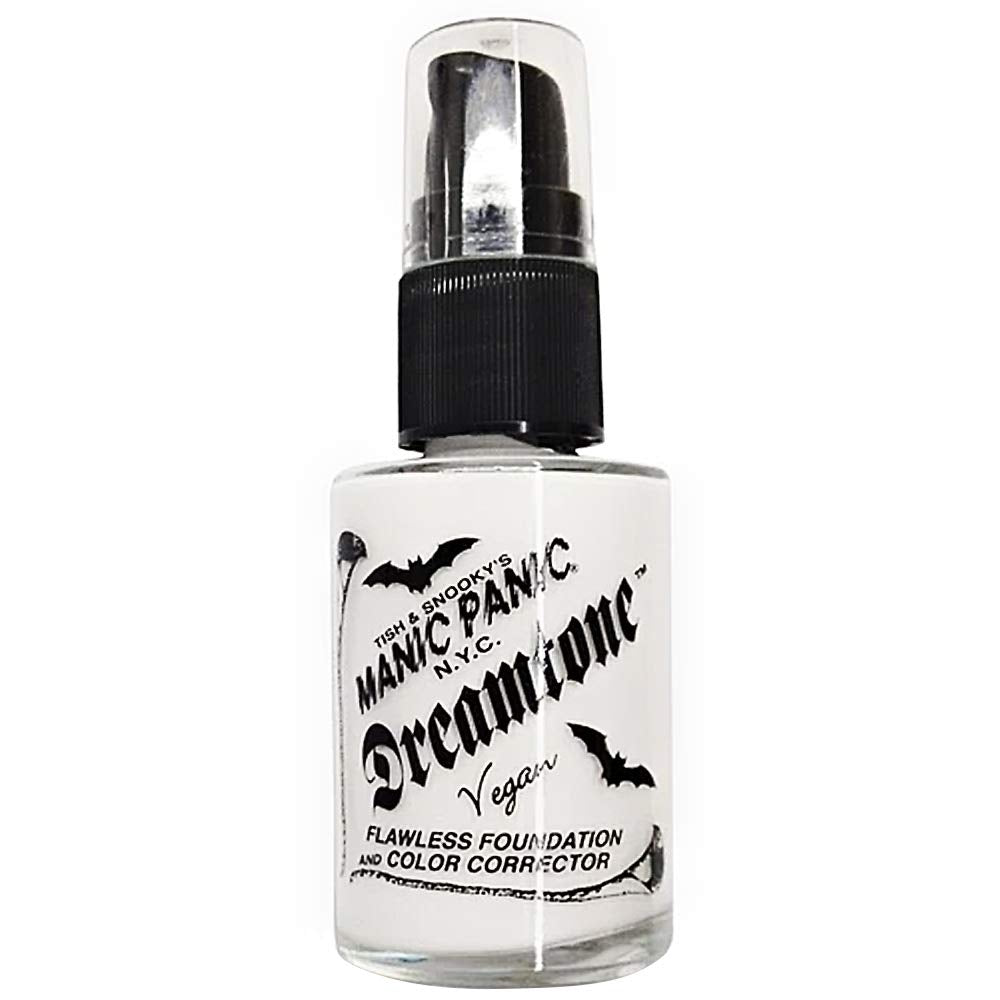 MANIC PANIC front packaging showing white foundation bottle and logo benefit even coverage