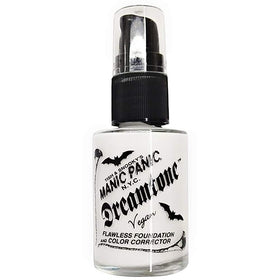 MANIC PANIC front packaging showing white foundation bottle and logo benefit even coverage