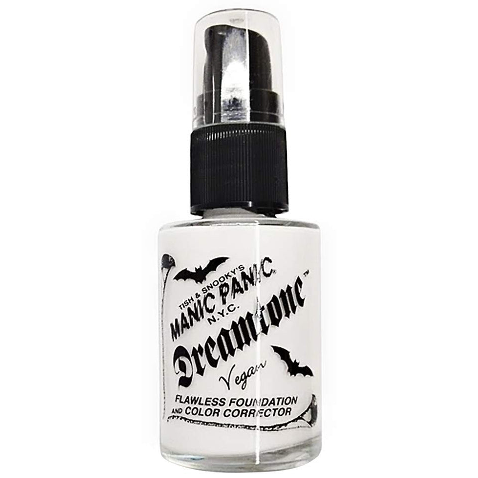 MANIC PANIC front packaging showing white foundation bottle and logo benefit even coverage