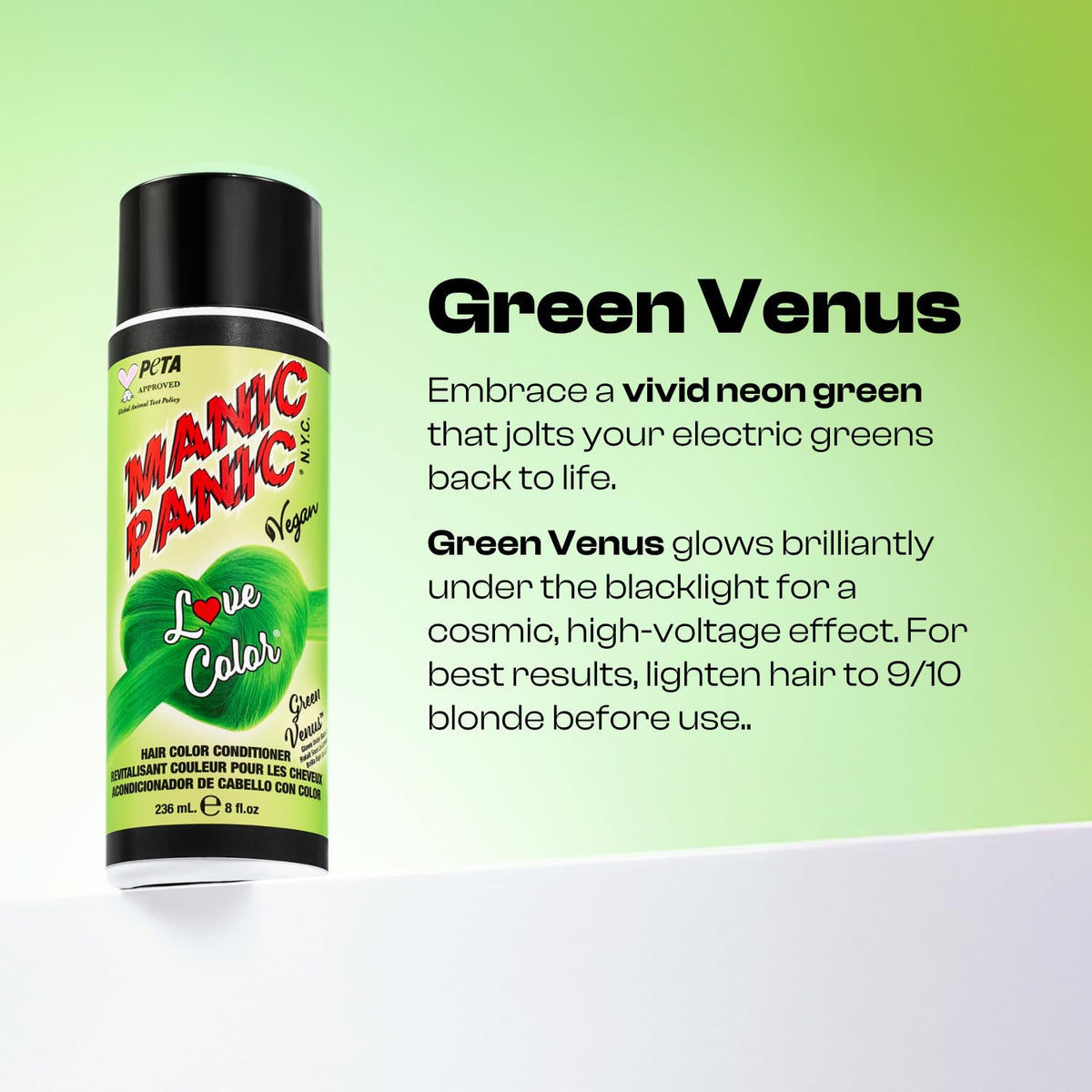 MANIC PANIC close-up texture of Green Venus conditioner showing creamy pigment and nourishment