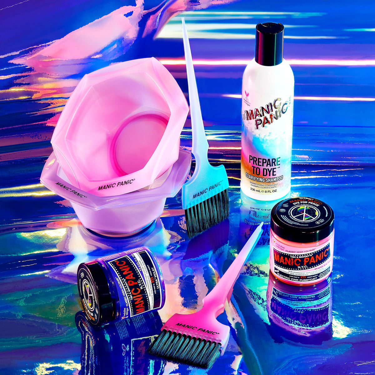 MANIC PANIC in-use before dyeing on model preparing hair for even color application