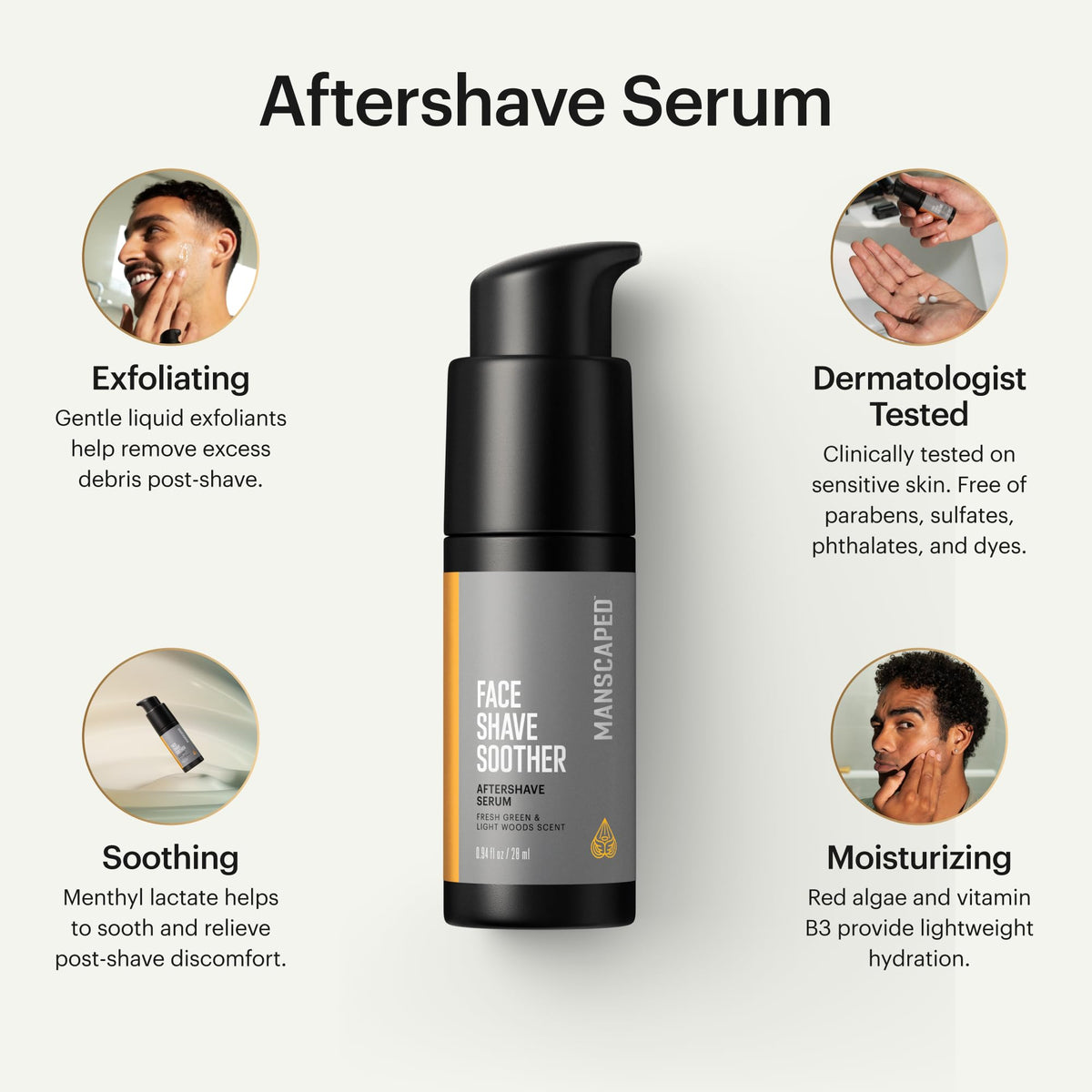 MANSCAPED serum pump dispensing a drop highlighting quick application and control
