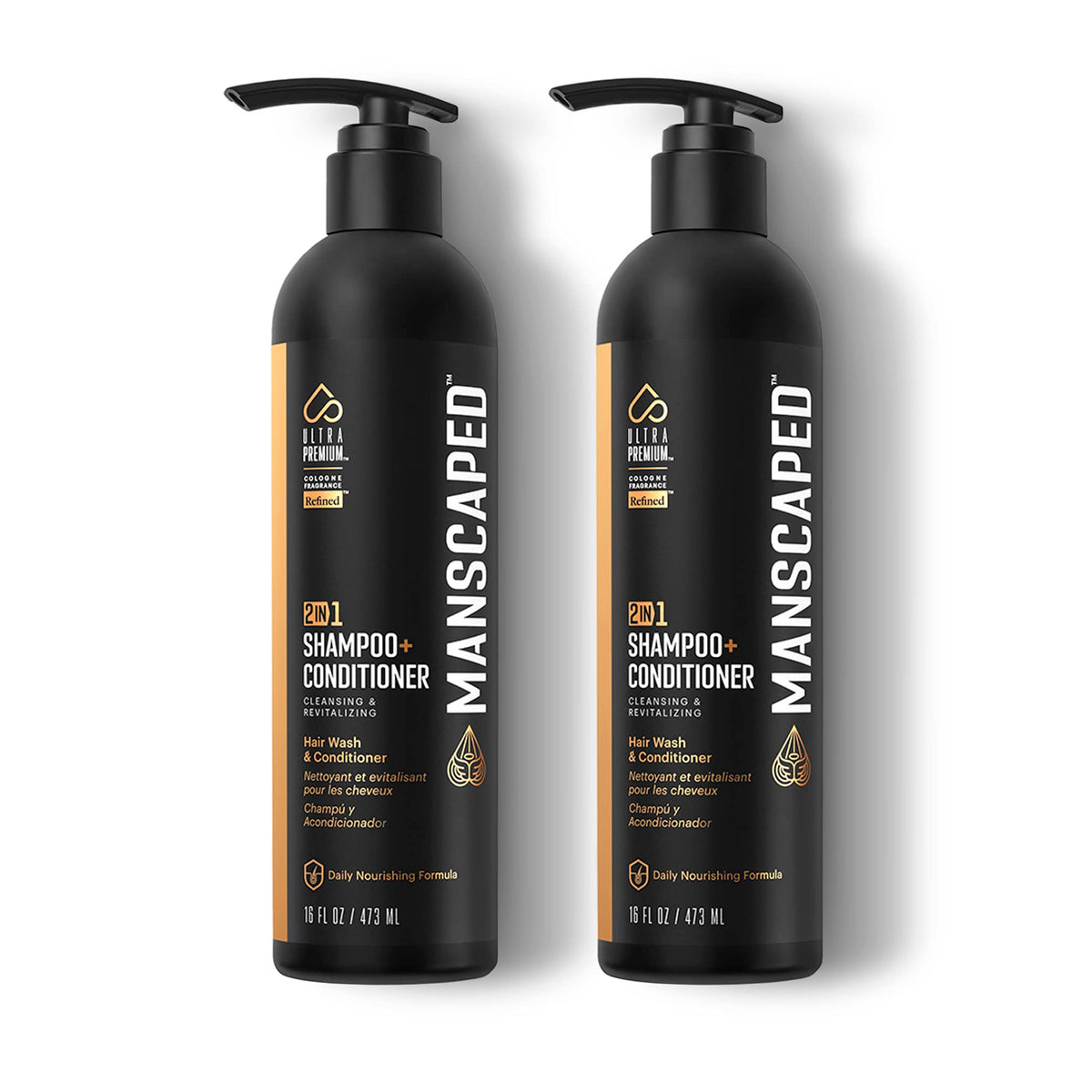 MANSCAPED front packaging showing 16 oz bottle and clear branding for easy identification