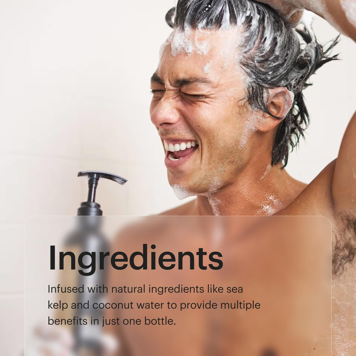 MANSCAPED sea kelp and coconut ingredients display conveying natural hydration benefits