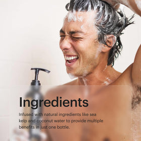 MANSCAPED sea kelp and coconut ingredients display conveying natural hydration benefits