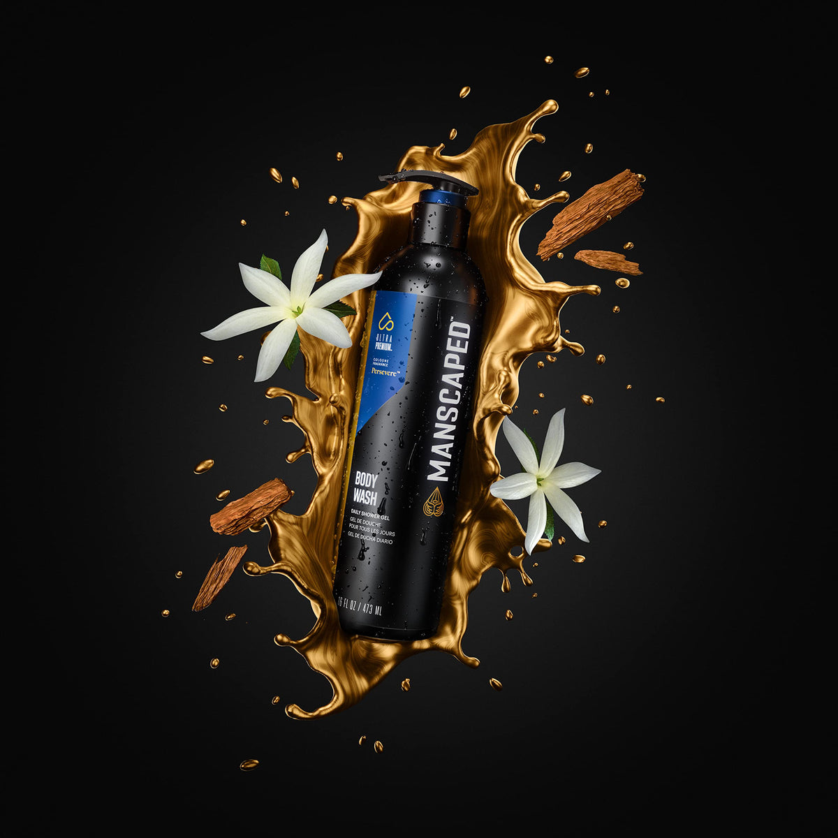 MANSCAPED bottle in shower-hand use showing practical application and quick rinseability