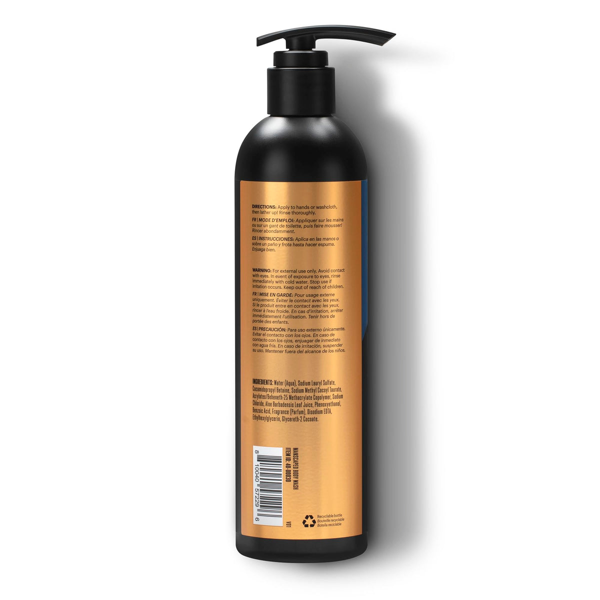 MANSCAPED bottle next to common toiletry for scale, shows 16 oz size for travel and home