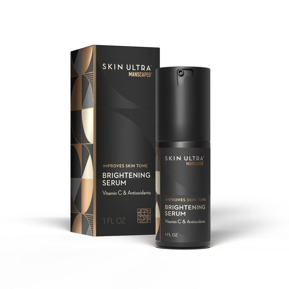 MANSCAPED front packaging showing brightening serum and benefits