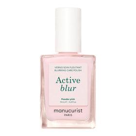 Manucurist bottle front view showing powder-pink matte shade and benefits