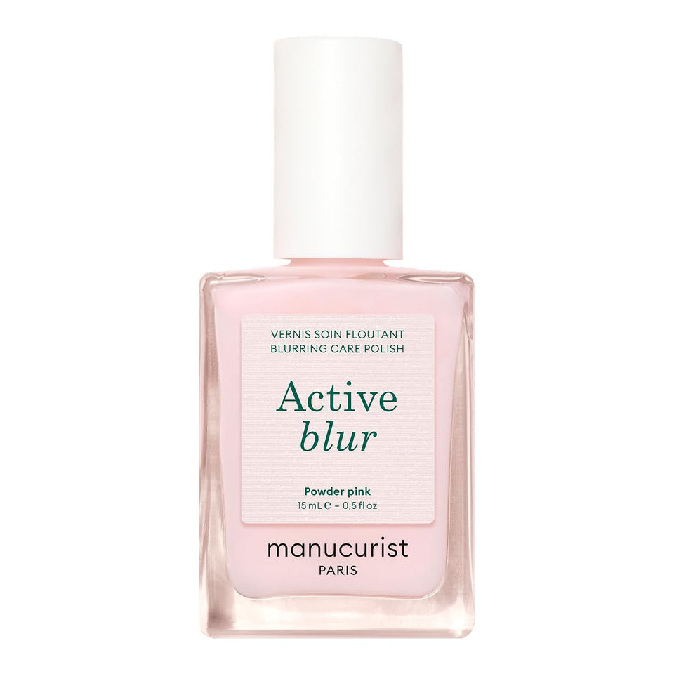 Manucurist bottle front view showing powder-pink matte shade and benefits