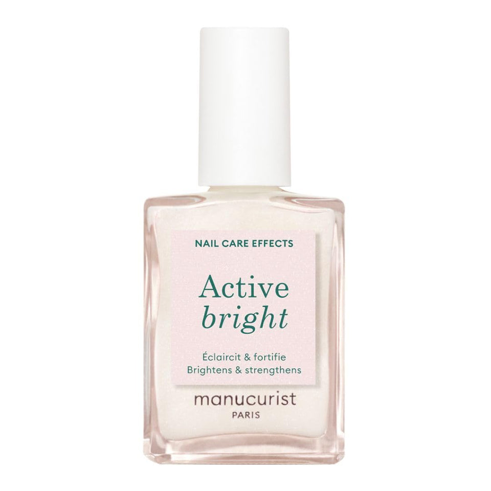 Manucurist bottle front packaging showing pearly white polish and branding benefit