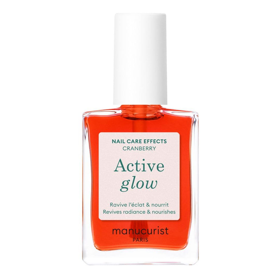 Manucurist bottle front view showing coral glow and sleek packaging benefit: instant polish