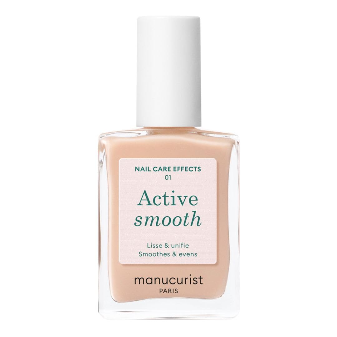 Manucurist bottle front view showing beige polish and label benefits