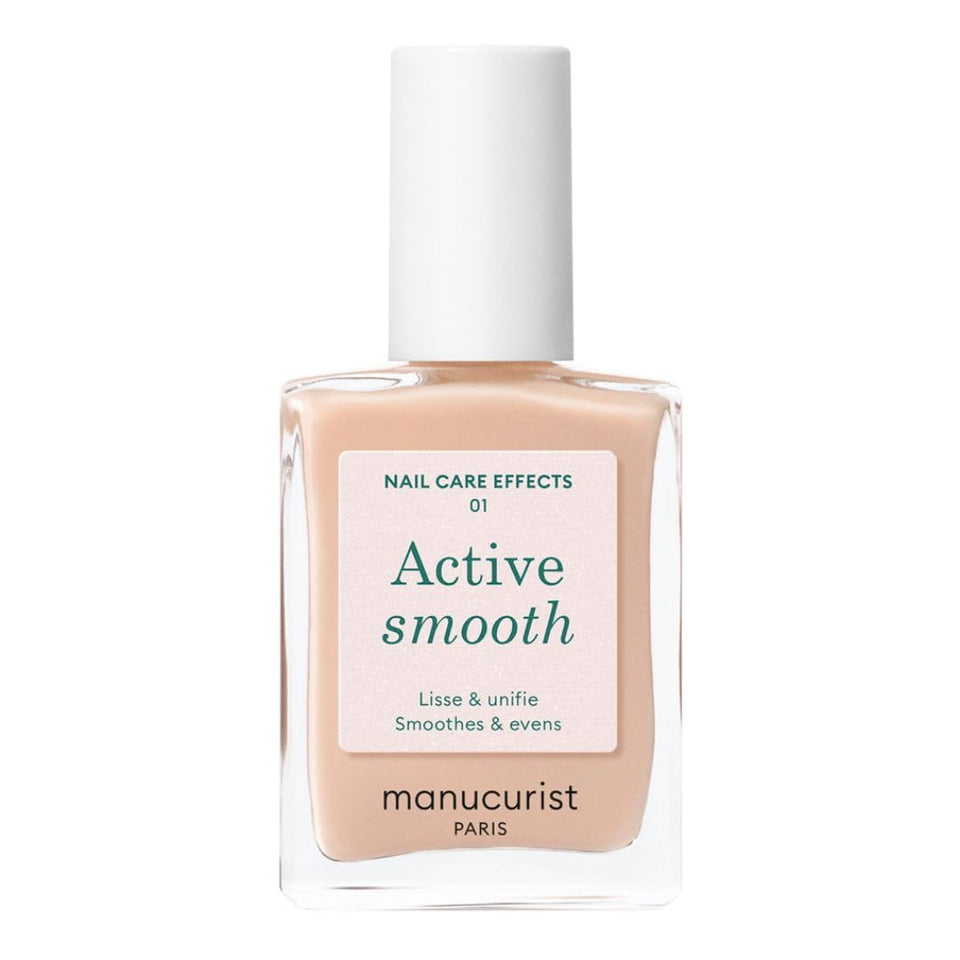 Manucurist bottle front view showing beige polish and label benefits