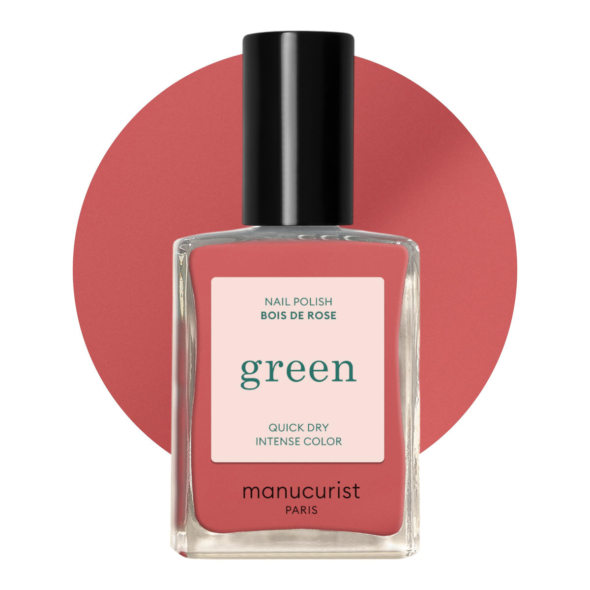 Manucurist front bottle showing dusty pink shade and glossy finish benefit