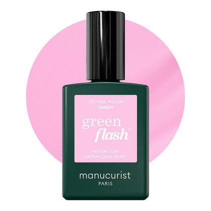 Manucurist bottle front view showing candy neon pink and vegan badge benefit