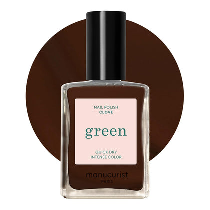 Manucurist bottle front view showing Clove chocolate brown shade and glossy finish