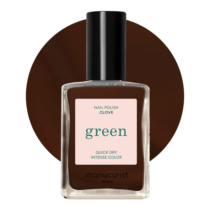 Manucurist bottle front view showing Clove chocolate brown shade and glossy finish