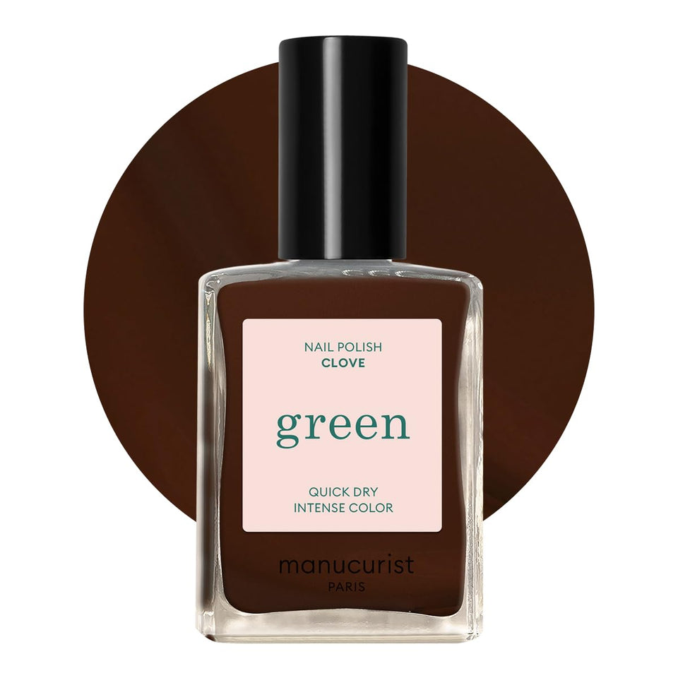 Manucurist bottle front view showing Clove chocolate brown shade and glossy finish