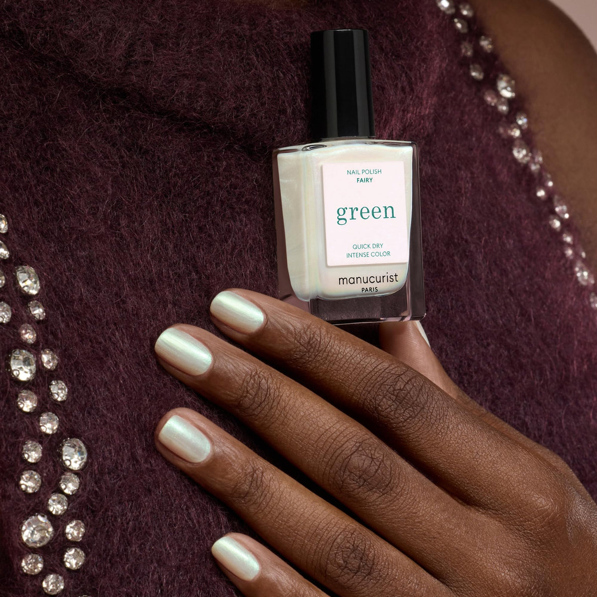 Manucurist Fairy swatches on nail wheel showing opaque pearly coverage
