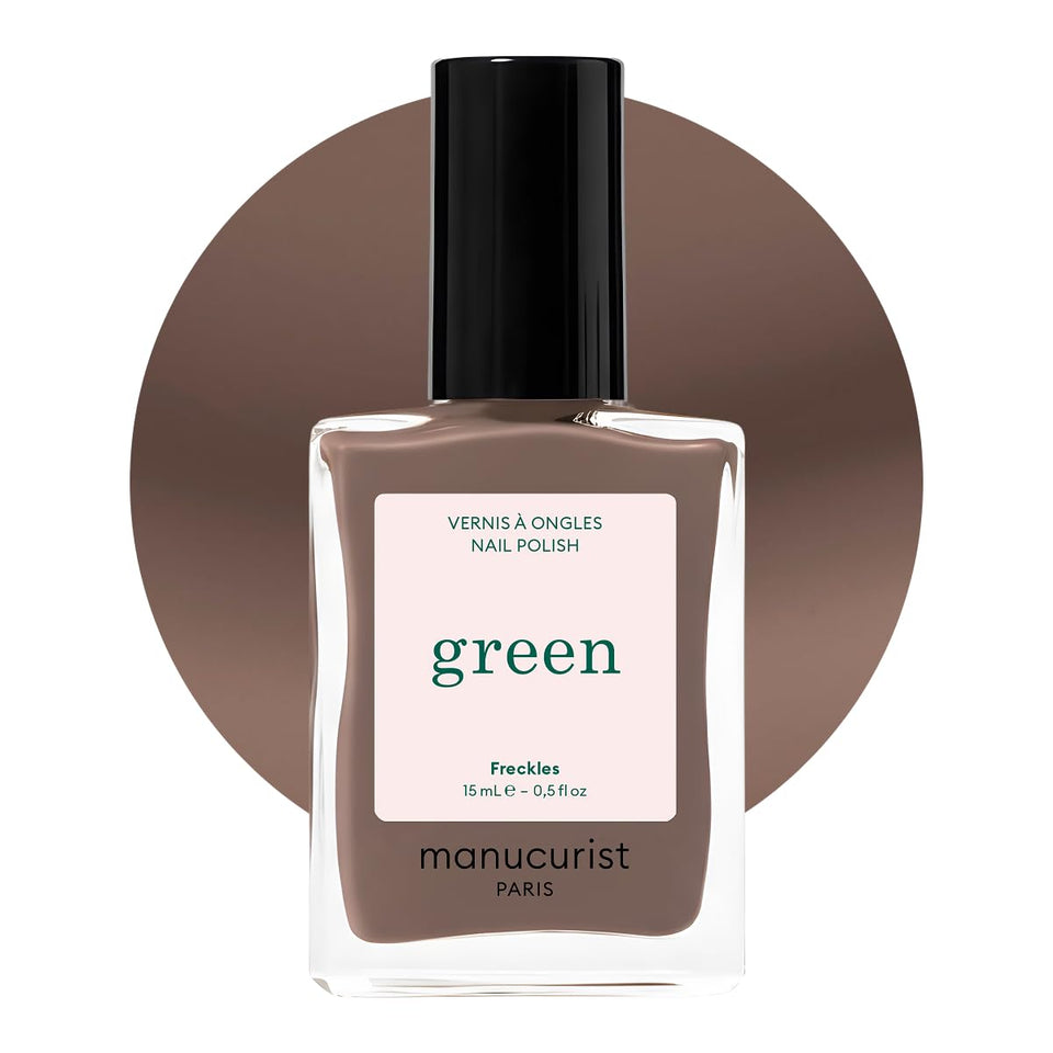 Manucurist front bottle shot showing Freckles brown polish, highlights easy application