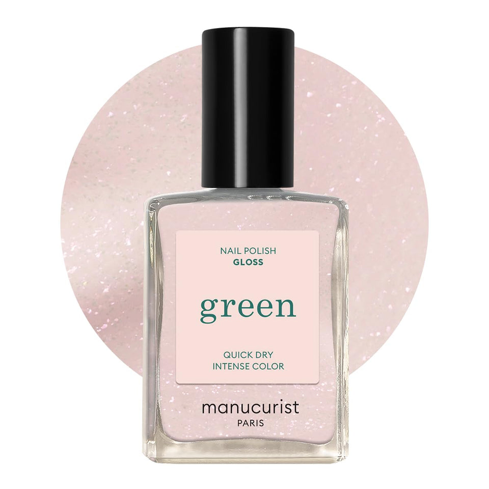 Manucurist front packaging showing iridescent white polish and clear branding for eco benefit