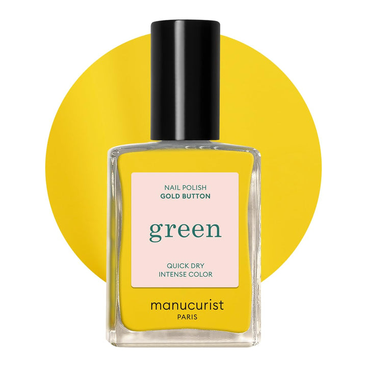 Manucurist Gold Button front bottle showing bright yellow shade and label benefit