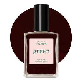 Manucurist bottle front view showing Hollyhock color and glossy finish benefit