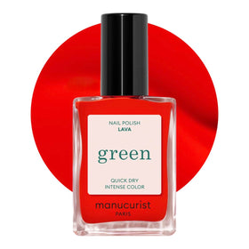 Manucurist bottle front view showing Lava color and glossy finish benefit