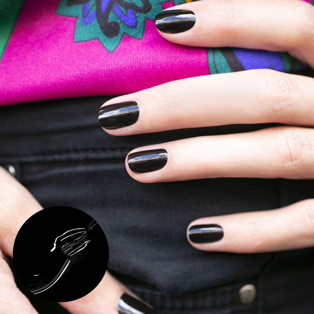Manucurist Licorice brush applying smooth black stroke for even application benefit