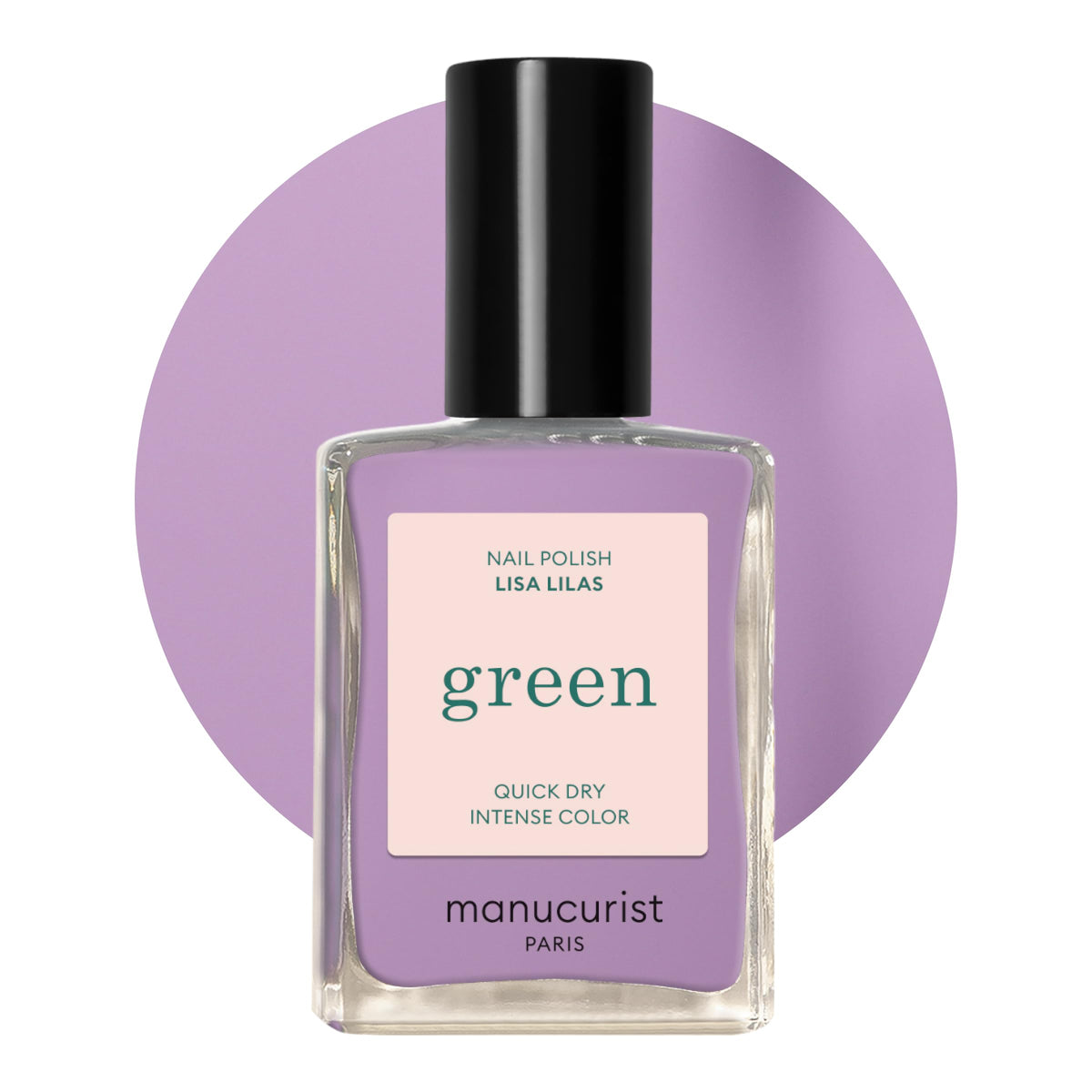 Manucurist bottle front view showing lisa lilas lilac and glossy finish benefit
