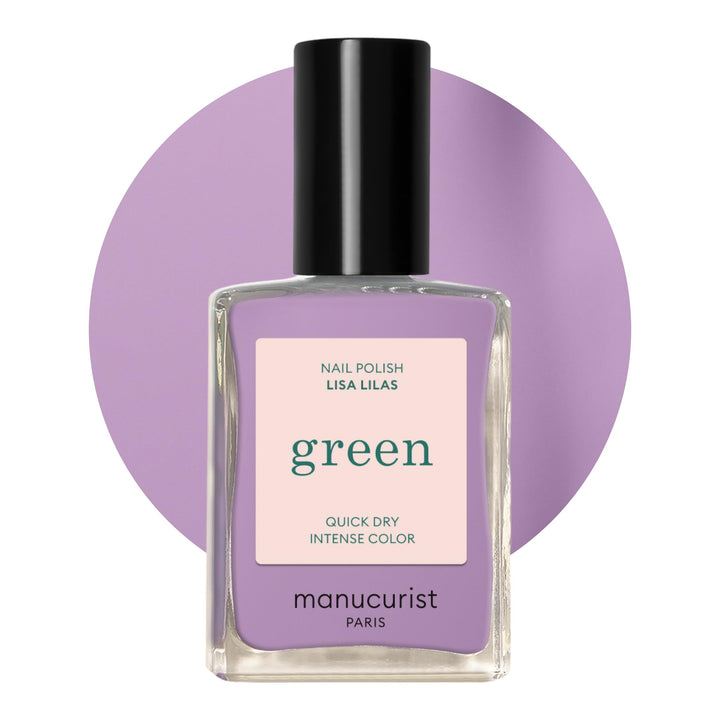 Manucurist bottle front view showing lisa lilas lilac and glossy finish benefit