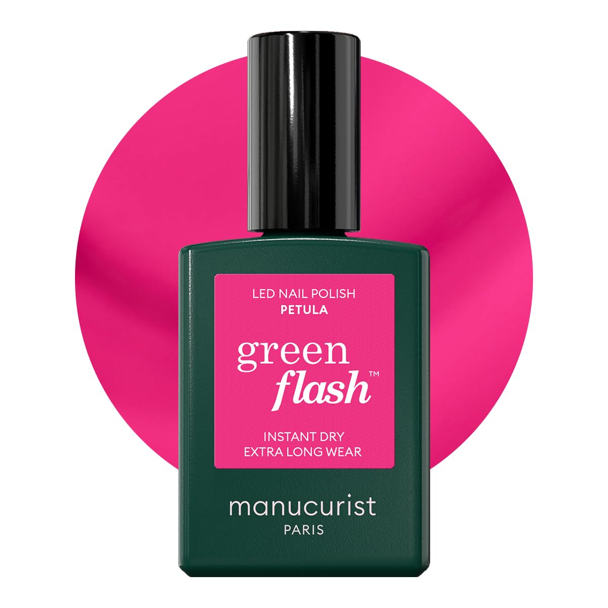 Manucurist Pétula front bottle showing deep pink shade and clear label benefit