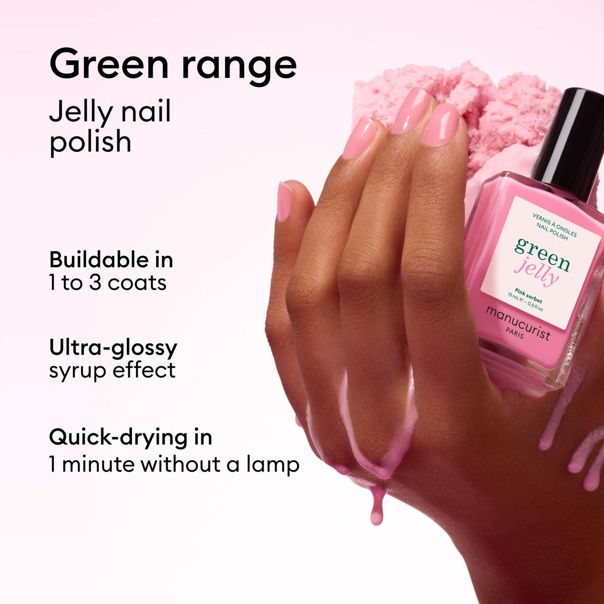 Manucurist close-up of jelly texture highlighting syrup-like shine